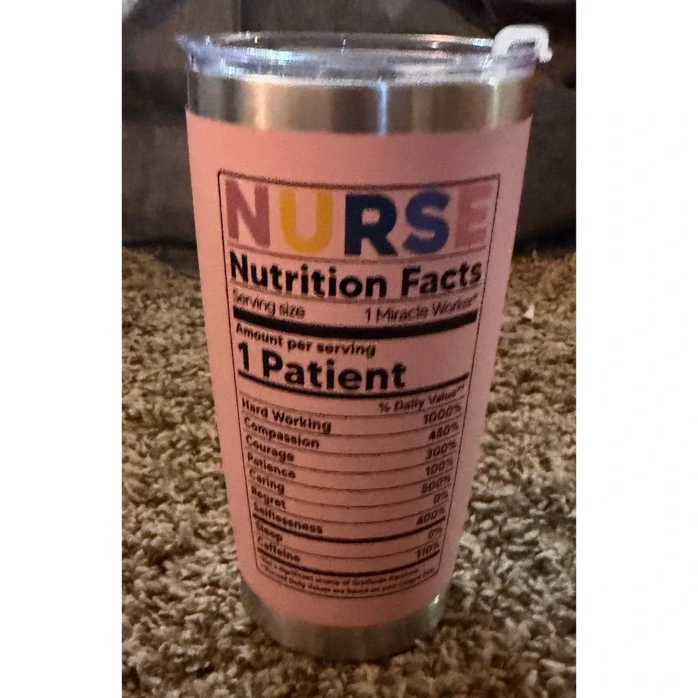 Nurse Nutrition Facts Pink Stainless Steel Insulated Tumbler Stethoscope 20oz